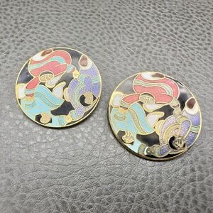 Vintage Barbara Lavallee Pins Set of 2 Cloisonné Enamel Round Brooches 1.5 Inch